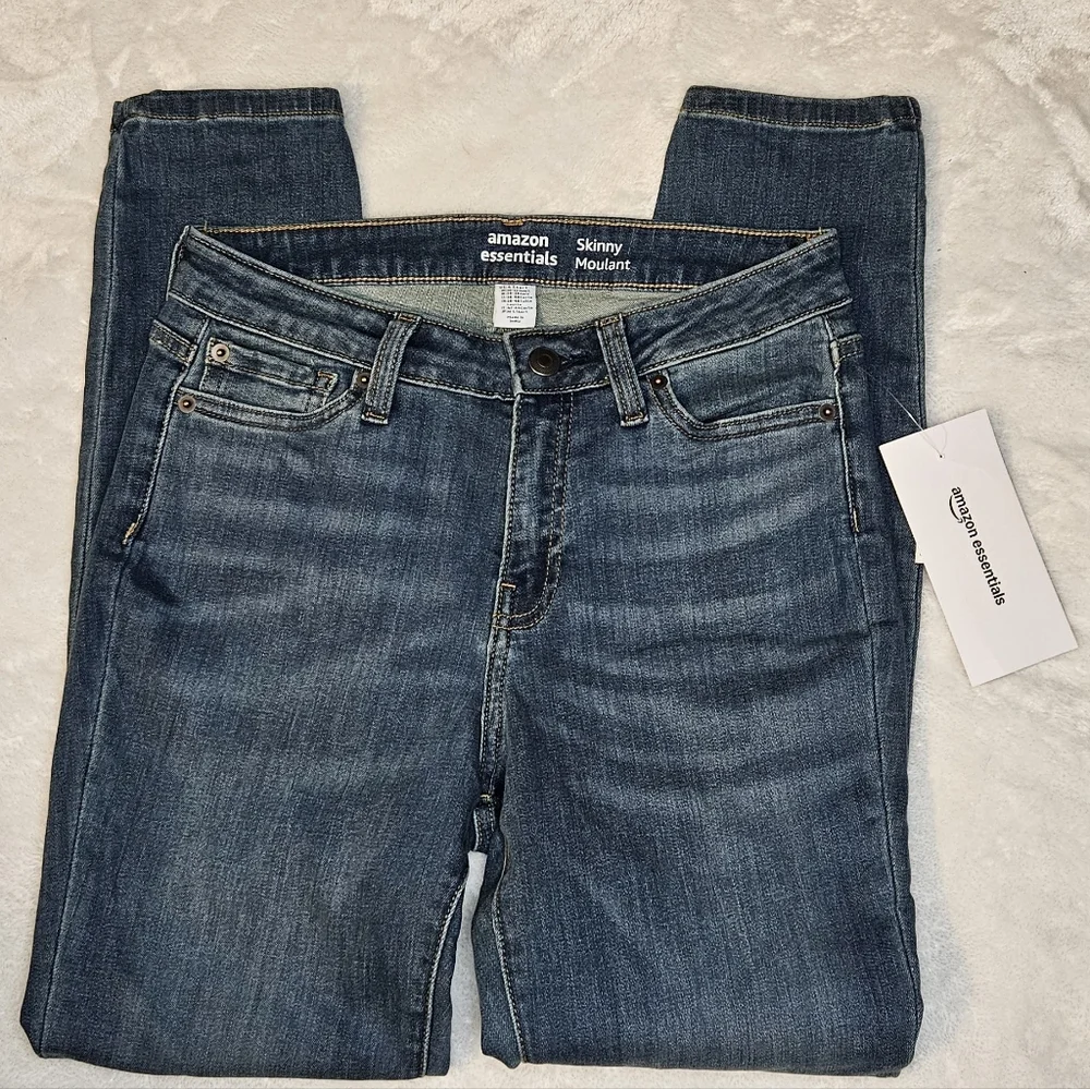 Amazon Essentials Dark Wash Skinny Jeans Mid Rise Denim Petite 4P NWT